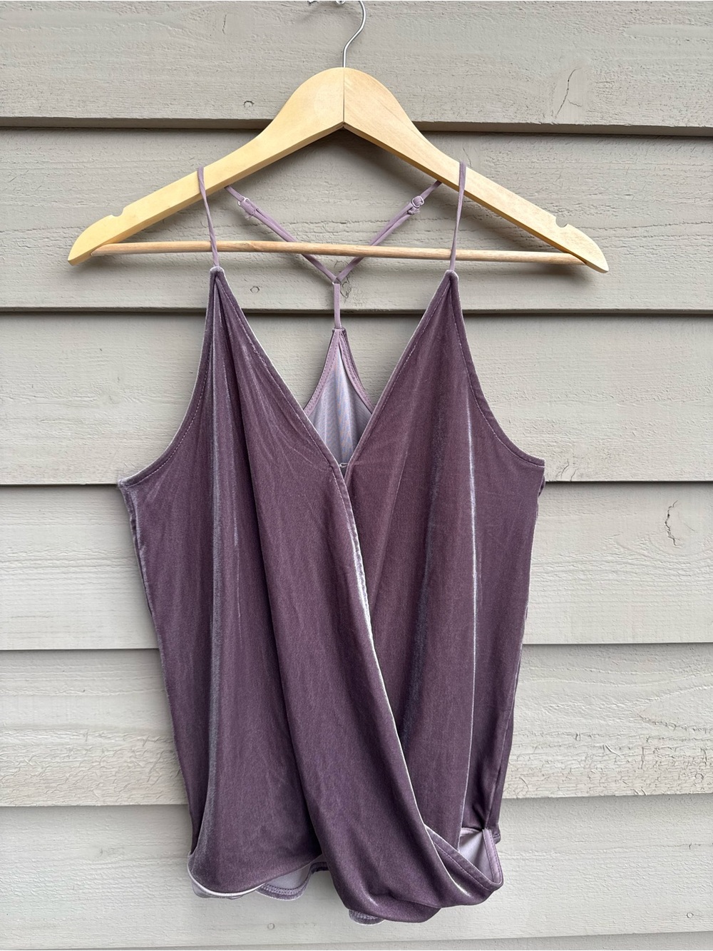 NSR Mauve Velvet Surplice Wrap-Front Cami Strappy Back Tank Top Small